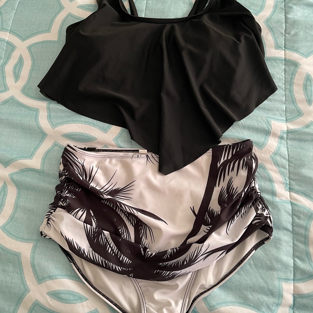 Two bikini tops, one piece and a bikini set